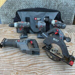 Lot of 5 Porter Cable 18V Tools & Bag Circular Saw Hammer Drill Flashlight